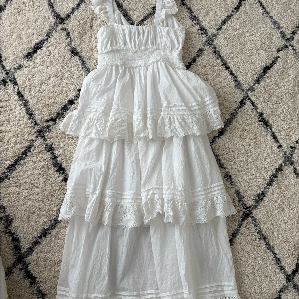 Cleobella White Ruffled Tiered Sundress V-neck - Picture 2 of 7
